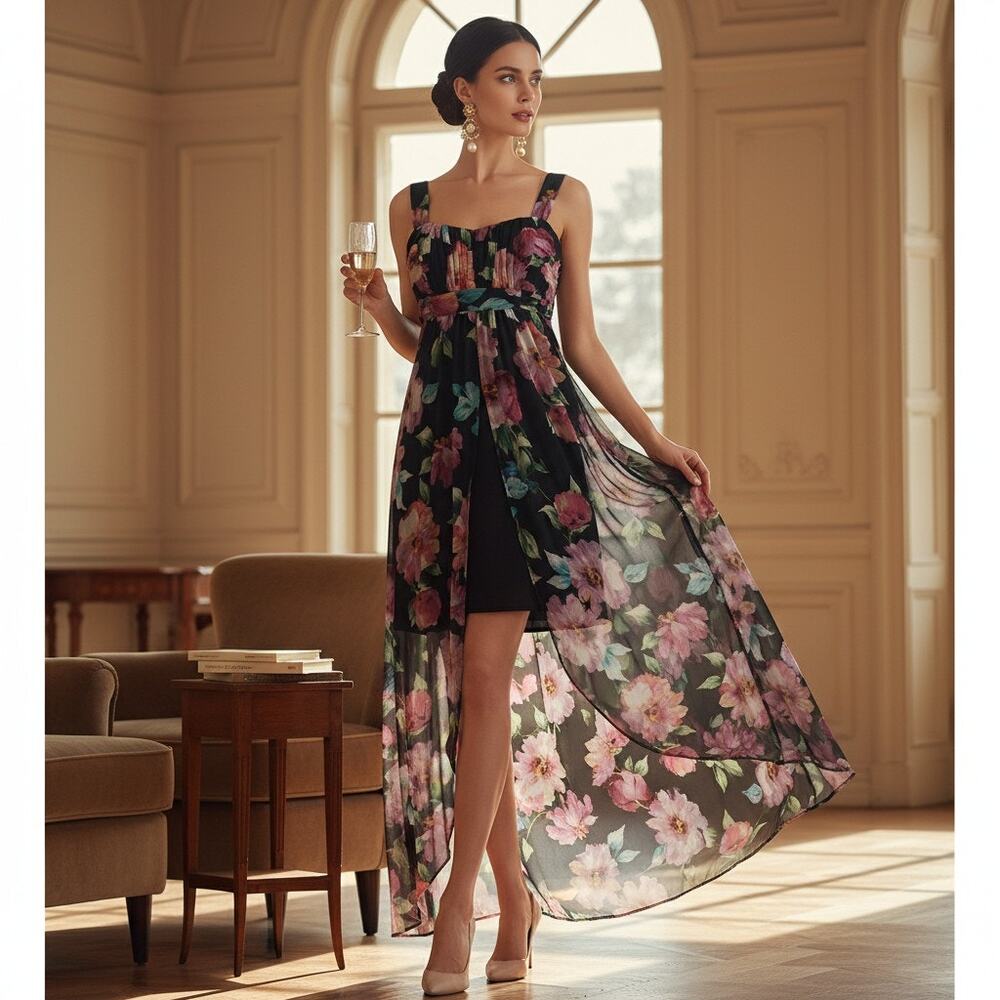 Connected Apparel Floral Overlay Gown – Size 6 – NWT